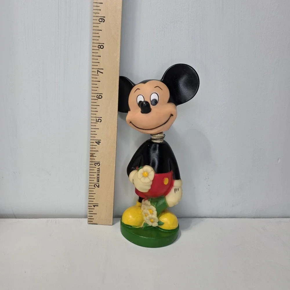 Vintage 70s Disney Mickey Mouse Bobblehead Figure Flower Kitschy Decor 7